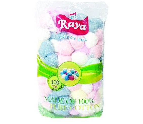 پنبه رنگی توپی بهداشتی رایا بسته 100 گرمی