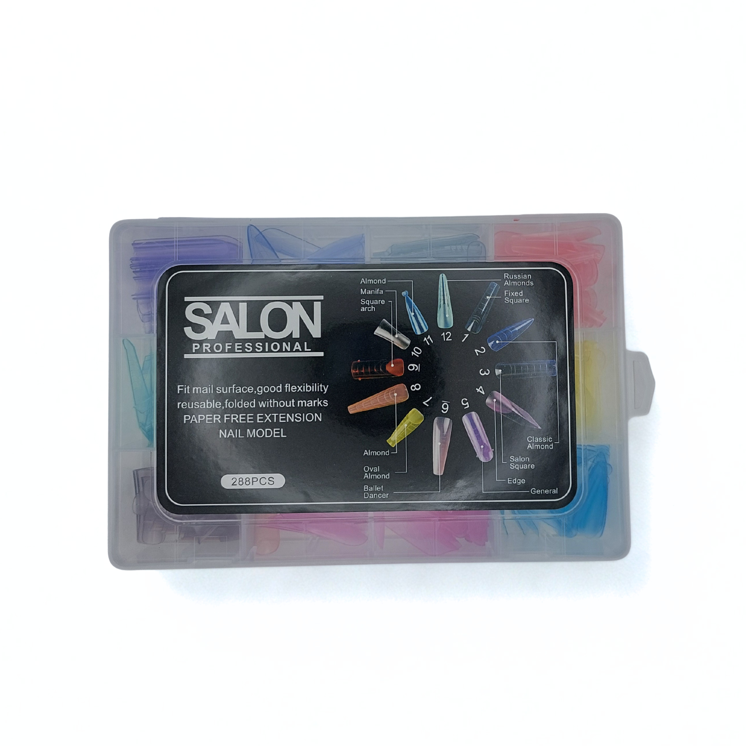قالب موقت کاشت ژل ناخن رنگی میکس 288 عددی 12 طرح سالن Salon