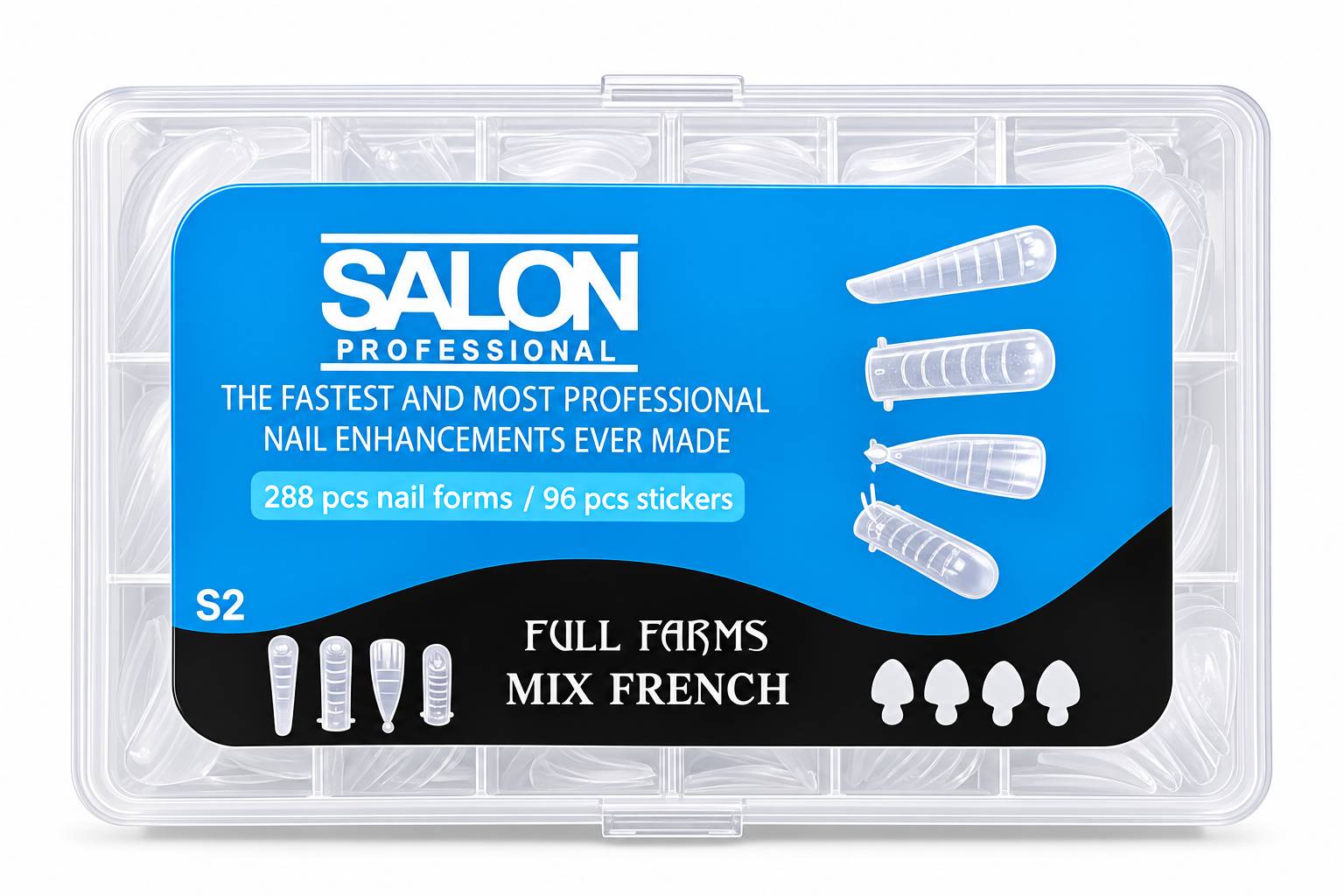 قالب موقت کاشت ژل ناخن 4 طرح میکس 288 عدد با اسمایل پیپر کد S2 آبی سالن Salon