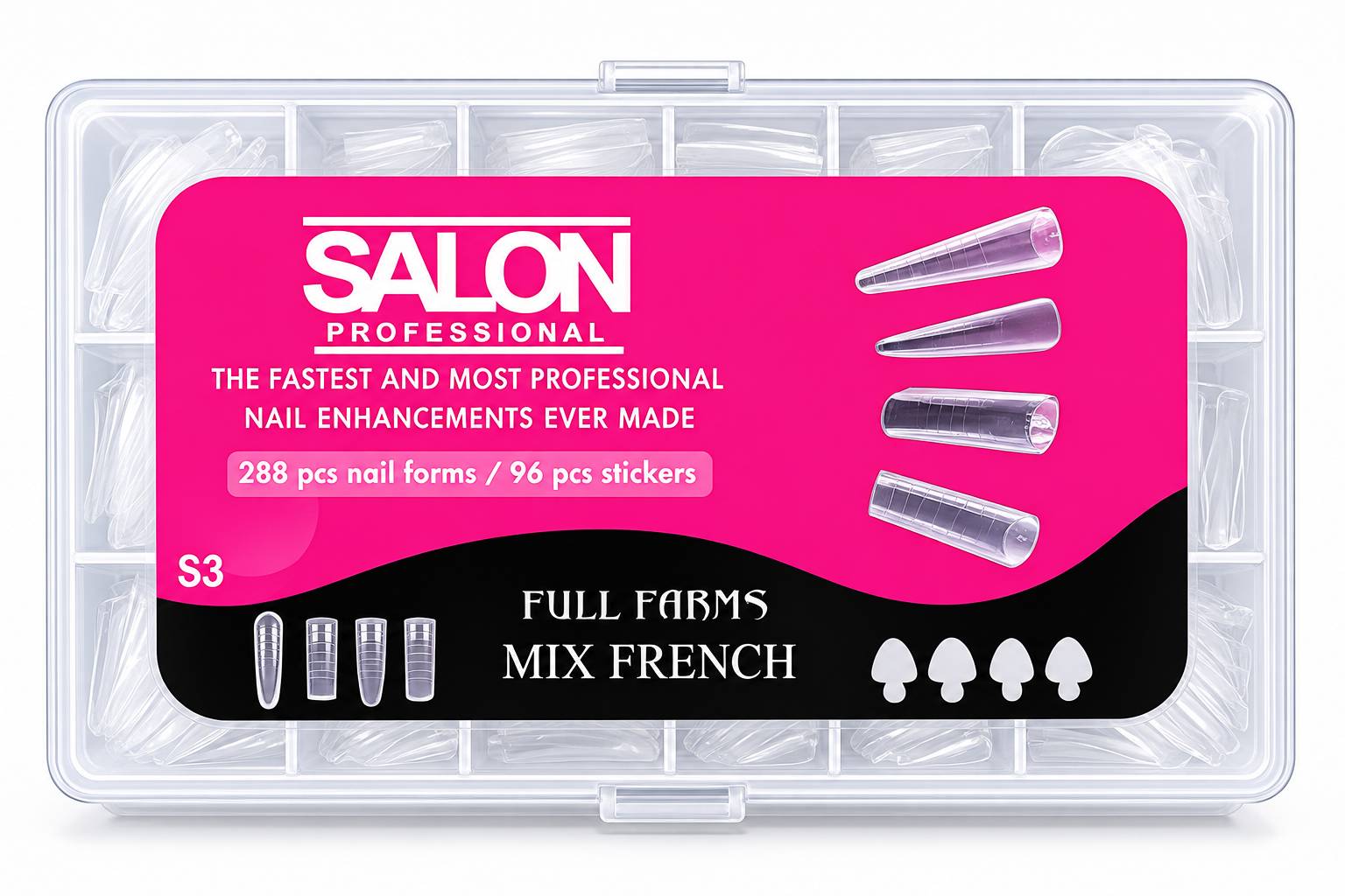 قالب موقت کاشت ژل ناخن 4 طرح میکس 288 عدد با اسمایل پیپر کد S3 صورتی سالن Salon