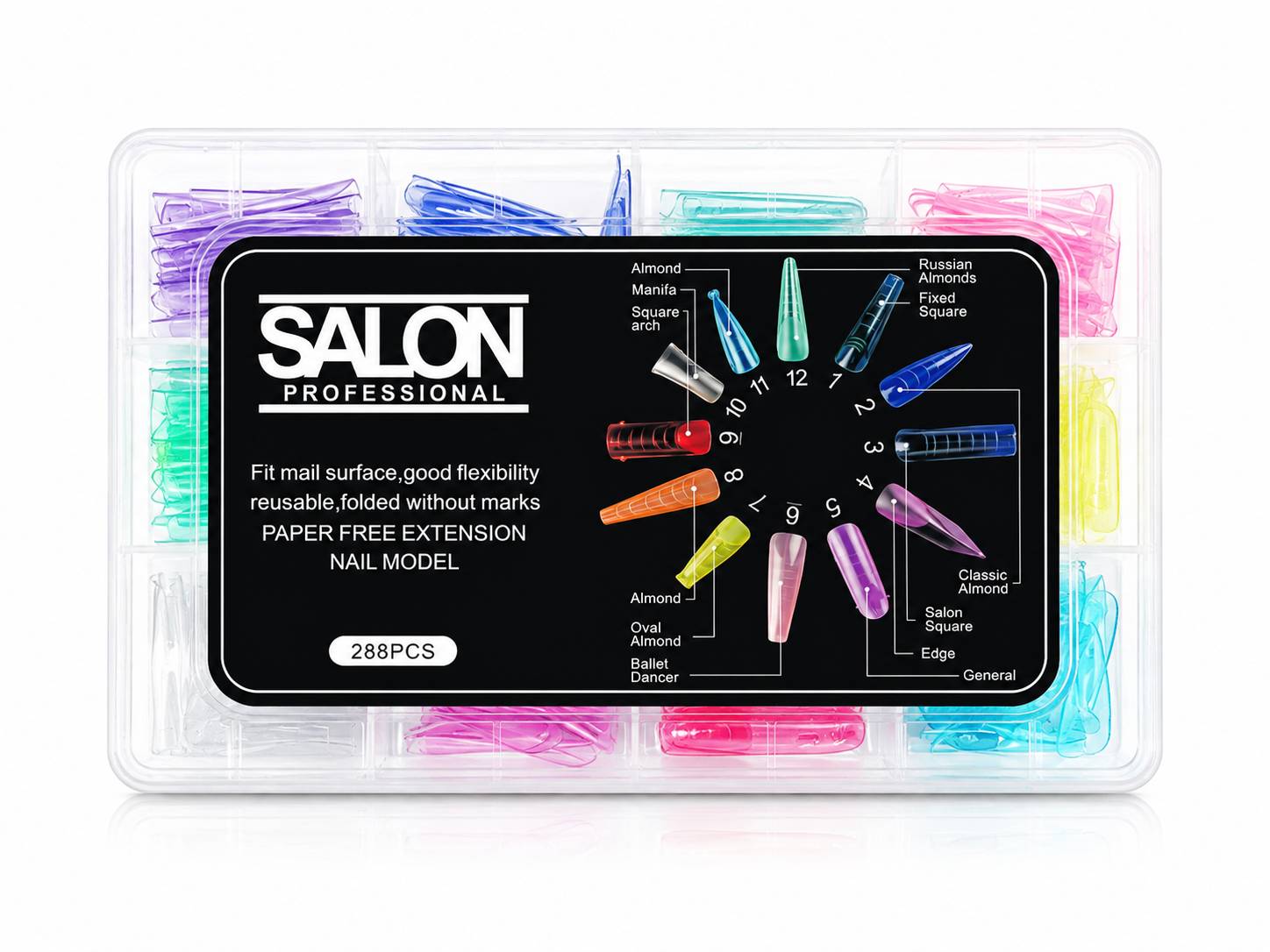 قالب موقت کاشت ژل ناخن رنگی میکس 288 عددی 12 طرح سالن Salon