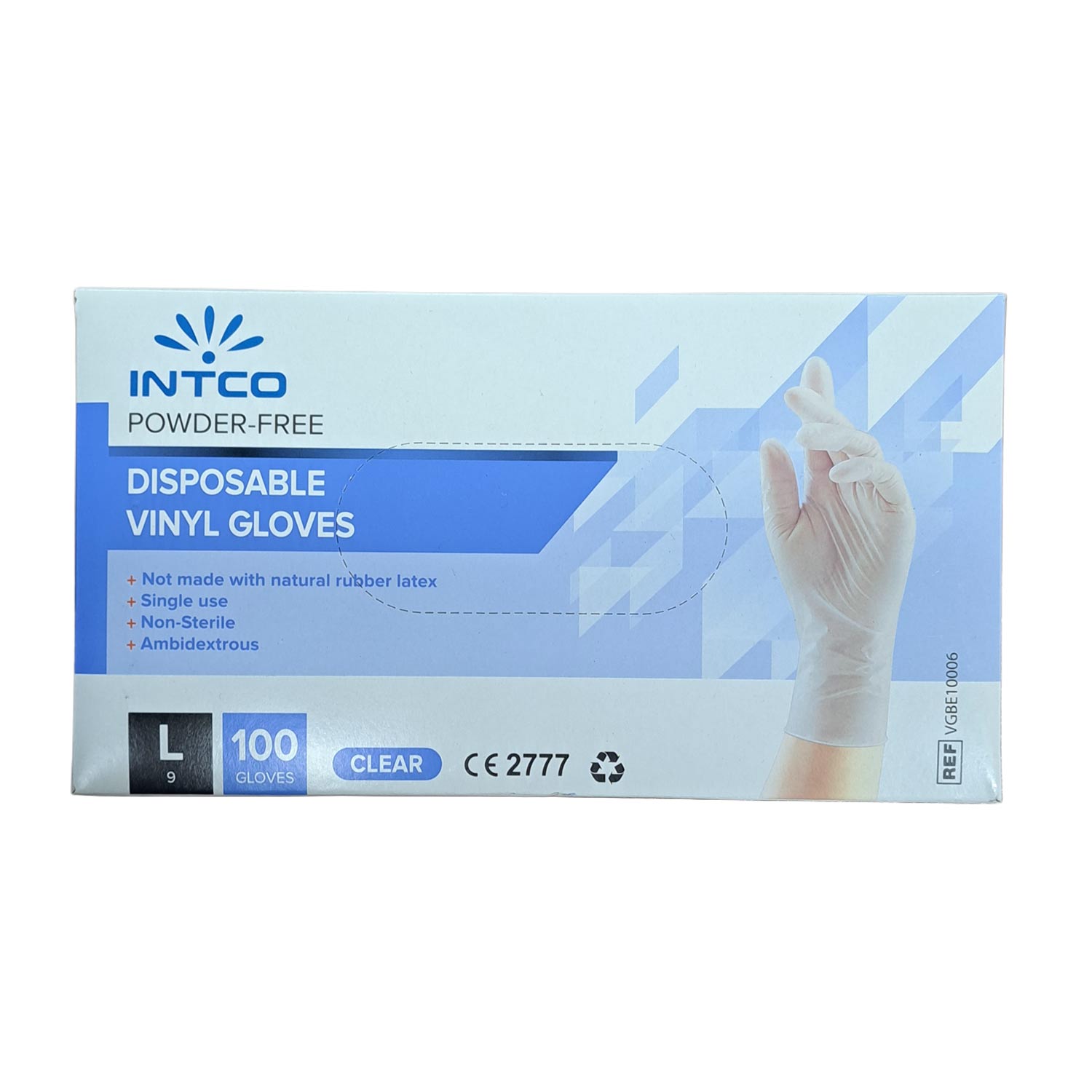 دستکش ونیل بی رنگ 100 عددی سایز L لارژ INTCO
