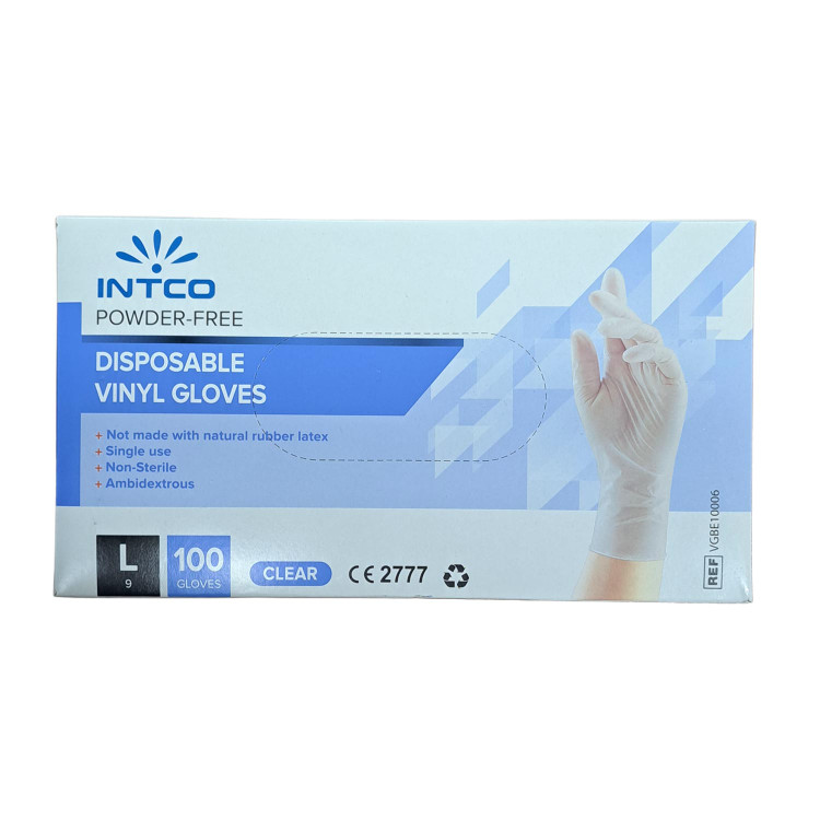 دستکش ونیل بی رنگ 100 عددی سایز L لارژ INTCO